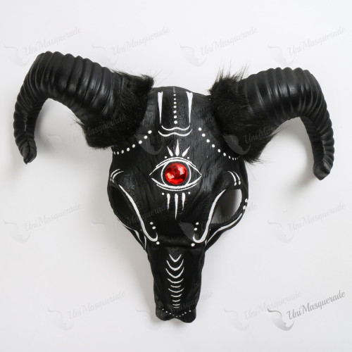 Aninmal Skull Ancient Tribal Black Large Ram Horn Masquerade Mask
