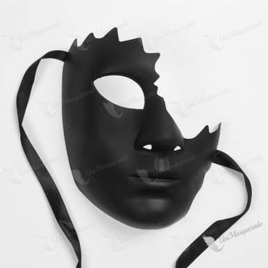 Venetian Full Face Half Crack Masquerade Mask Black - Unimasquerade