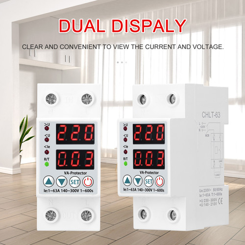 Dual Display Adjustable Voltage Protector Intelligent Over-voltage Under-voltage Over-current Protect Device Home Self-resetting Voltage Protector