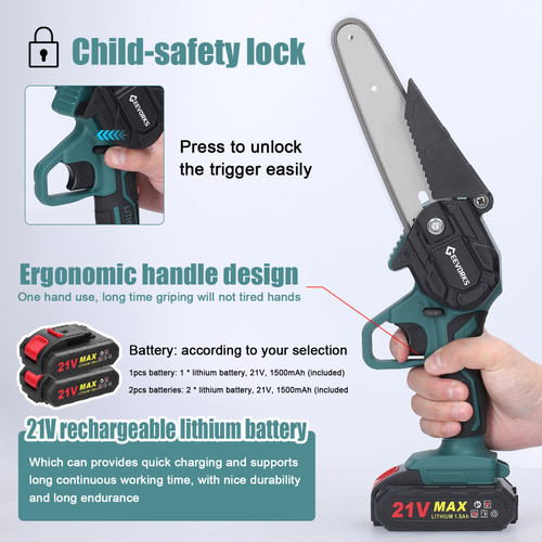 21V 6inch Portable Electric Pruning Saws Rechargeable Small Wood Spliting Chainsaw One-handed Woodworking Tool for Garden Orchard Branch Clip