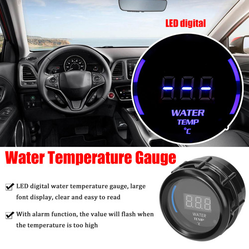 52mm Water Temperature Gauge Car Digital Meter LED Display 20-120℃ with Sensor Alarm Function for Car Truck Motorcycle