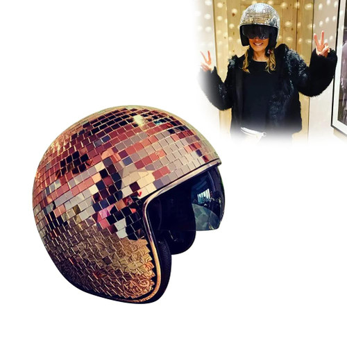 Classic  Ball Helmet with Retractable Visor Mirror Glitter Ball Helmet for DJ Club Stage Bar Party Wedding Holiday Decoration