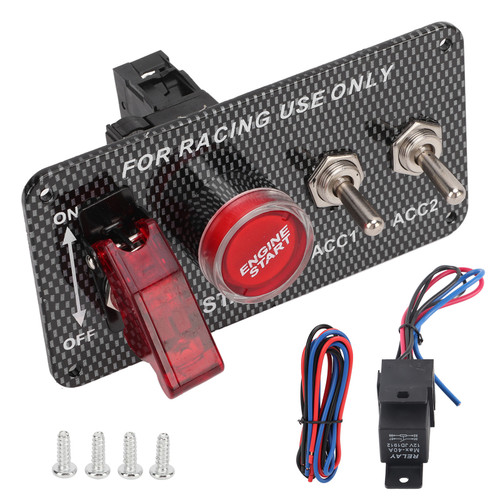 12V 40A Ignition Switch Panel Kit with Engine Start Button Carbon Fiber Style Universal for Racing Car