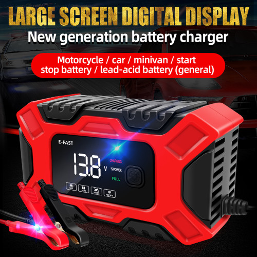 E-FAST Car Battery Chargers 12V/6A Full Automatic Battery Chargers Maintainer 3-Stage Portable Trickle Chargers Battery Desulfator for Car Motorcycle Batteries