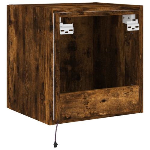 vidaXL TV Wall Cabinet with LED Lights Smoked Oak 40.5x35x40 cm