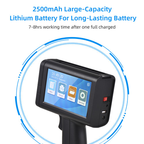 Handheld Printer Portable Inkjet Printer 600dpi High Definition Inkjet Code Printer with 4.3 Inch LED Touchscreen Quick-Drying Ink Cartridge for Label/Production Date/Barcode/Trademark/Logo/Graphic etc.