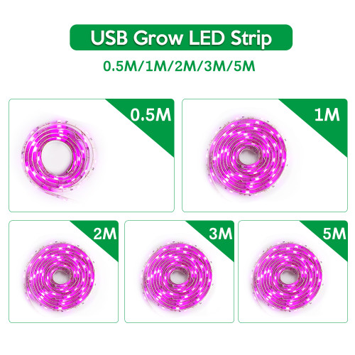 LED Grow Light Full Spectrum USB Grow Light Strip 2M 2835 SMD DC5V LED Phyto Tape for Seed Plants Flowers Greenhouses Indoor Vegetable Flower Seedling Fitolampy