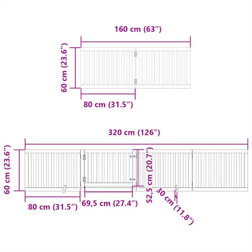 vidaXL Dog Gate with Door Foldable 8 Panels Black 640 cm Poplar Wood