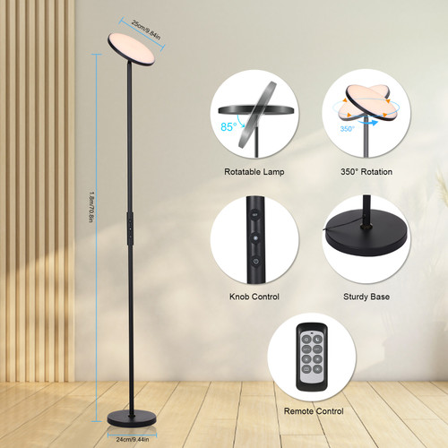 Neoglint Modern Floor Lamp 30W 3000LM Super Bright Upturn LED Standing Lamp 3 Color Temperatures Tall Pole Light Stepless Dimmable with Remote & Knob Control for Living Room Bedroom Office