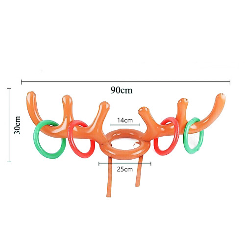Inflatable Reindeer Antler Ring Toss Game Interactive Christmas Party Games for Adults Kids Reindeer Ring Toss Hat with 4 Rings(Rings Random Color Delivery)