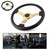 Universal Racing Sport Steering Wheel 14in Dia 6‑Bolt Drifting Gold Black W/Horn Button