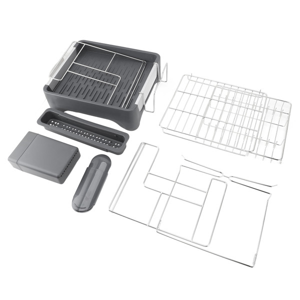 Dish Drying Rack Professional Large Capacity Retractable Stainless Steel Dish Rack with Drainboard for Kitchen Counter Double Layer