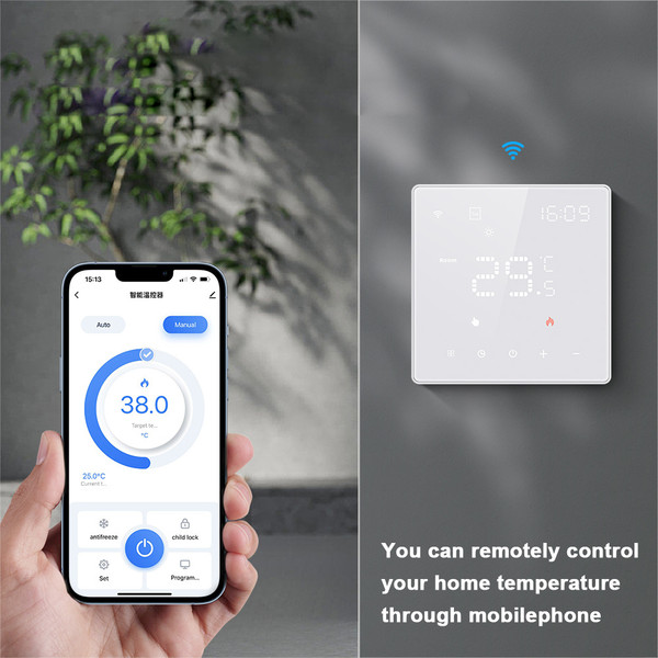 Tuya Wifi Digital Display Intelligent Temperature Controller Multifunctional Water/Electric Heating Water/Gas Boiler Thermostat Touching Screen Temperature Control Panel Compatible with Amazon Alexa and  Home