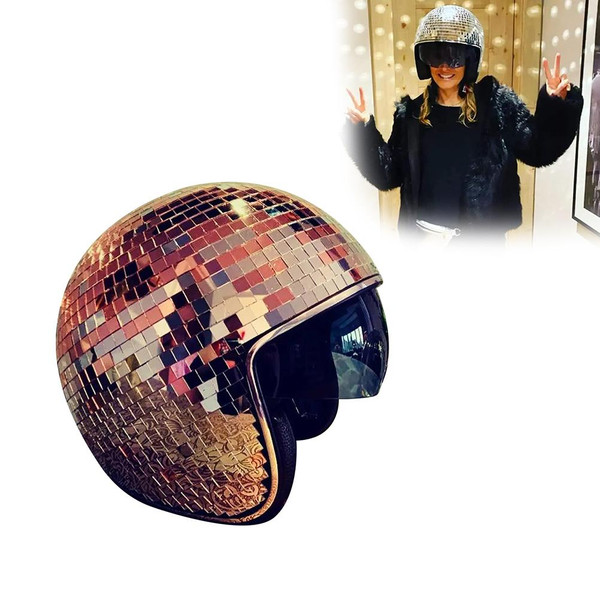 Classic  Ball Helmet with Retractable Visor Mirror Glitter Ball Helmet for DJ Club Stage Bar Party Wedding Holiday Decoration