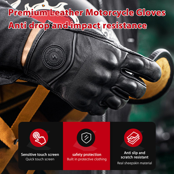 BSDDP Motorcycle Premium Leather Gloves Men's Motorcycle Street Protected Biker Gloves Impact Resistant Antiskid Sensitive Touch Screen