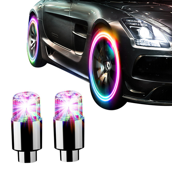 2 Pcs Wheel Lights Car Bike Wheel Tire Tyre Valve Dust  Light Spoke Flash Lights for Car Truck SUV Motorcycles Bike