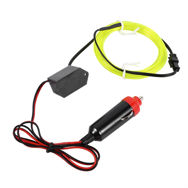 2M 12V EL Wire Cold Light Lamp Car Decor Lights w/Cigarette Lighter Charger Driver Green Light