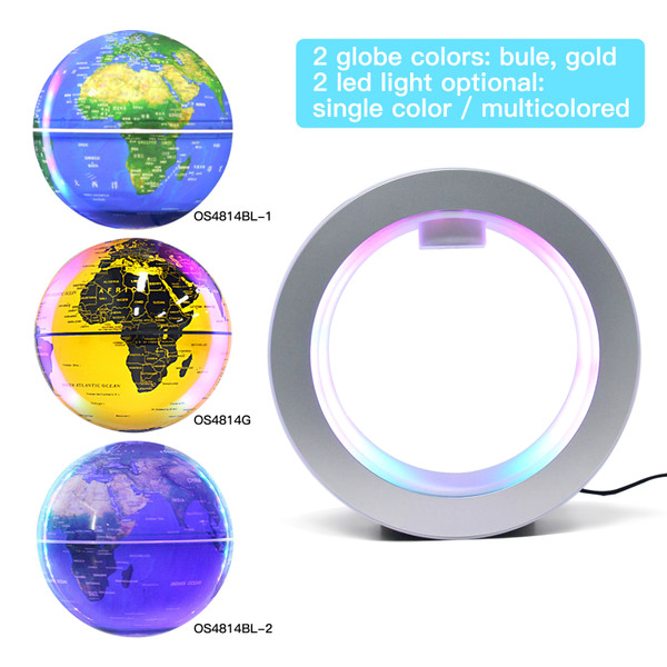 Floating Globe with LED Light 6 Inch Magnetic Levitation Rotating World Map with Multicolor Light Base Creative Anti Gravity Globe Lamp for Children Gift Home Office Desk Decoration Teaching Demo