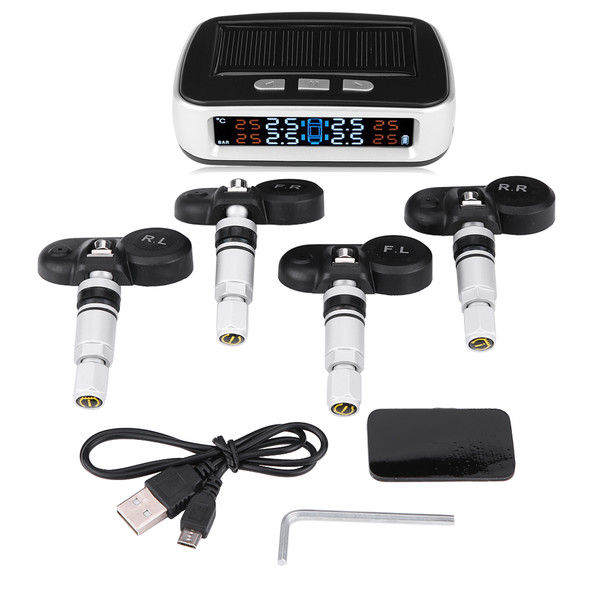 Wireless Solar Powered TPMS Car Auto Tire Pressure Monitor System 4 Internal Sensors