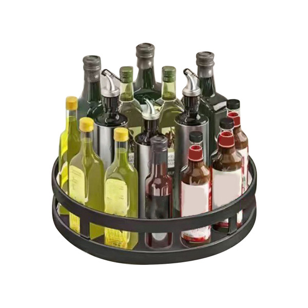 Rotating Kitchen Storage Tray 360 Degreee Rotatable Spice Organizer Bin Carbon Steel Spice Rack for Household