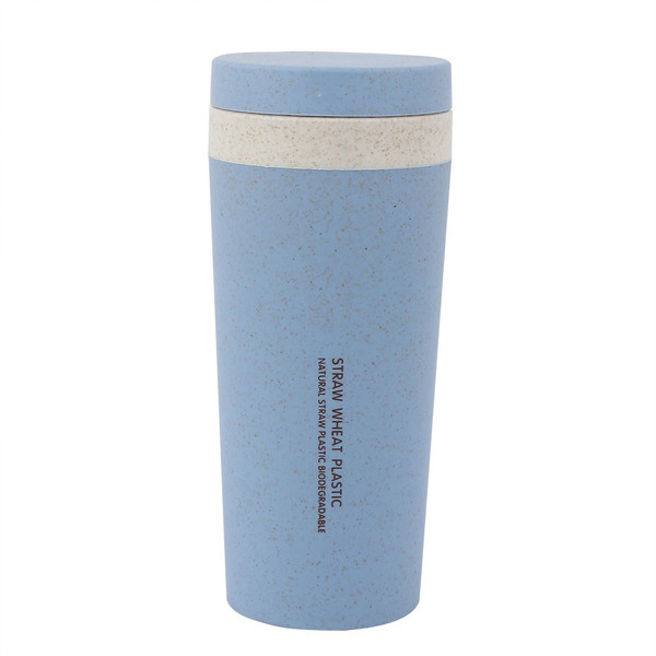 Water Bottle Wheat Straw Double Layer Healthy Student Cup 300ML (Blue)