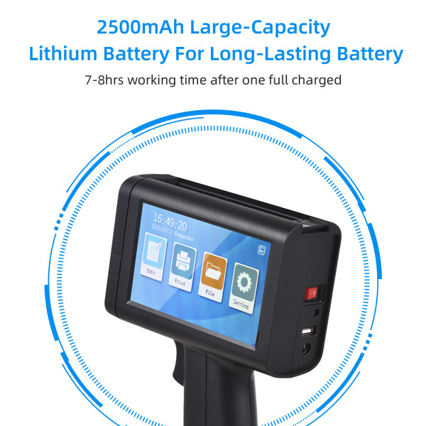 Handheld Printer Portable Inkjet Printer 600dpi High Definition Inkjet Code Printer with 4.3 Inch LED Touchscreen Quick-Drying Ink Cartridge for Label/Production Date/Barcode/Trademark/Logo/Graphic etc.