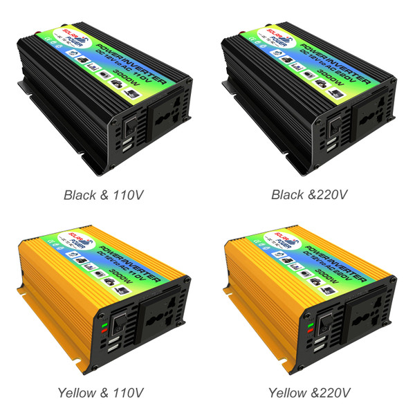 Peaks Power 3000W Modified Sine Wave Inverter High Frequency Power Inverter DC 12V to AC 110V Converter Car Power Charger Inverter with 2.1A Dual USB Port Battery Clips