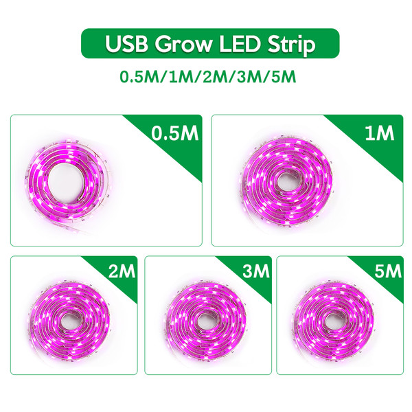 LED Grow Light Full Spectrum USB Grow Light Strip 2M 2835 SMD DC5V LED Phyto Tape for Seed Plants Flowers Greenhouses Indoor Vegetable Flower Seedling Fitolampy