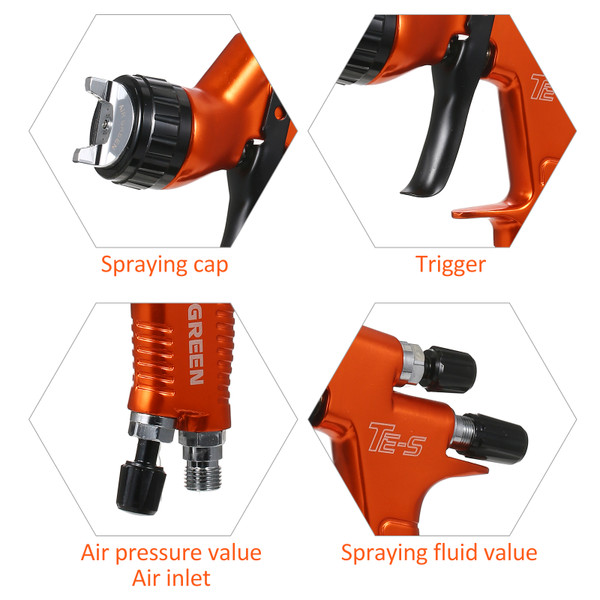 High Volume Low Pressure  Gravity Feed Sprayer 1.3mm Nozzle Highly Atomized Paint Spray Tool Mini Air Paint Sprayer with 600ml Cup for Car Furniture Body Repair Painting Orange