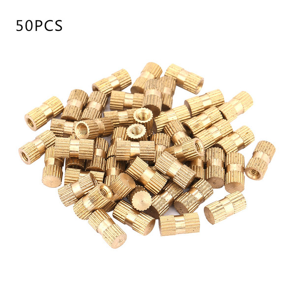 50pcs B Type Single Pass Through Blind Hole Brass Insert Part Embedded Knurled Nut (M3*10*5.3)
