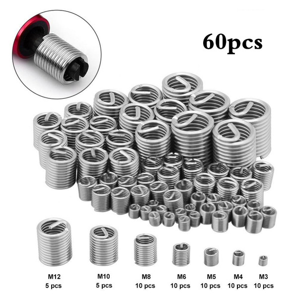 60pcs Stainless Steel Thread Repair Kit M3 M4 M5 M6 M8 M10 M12