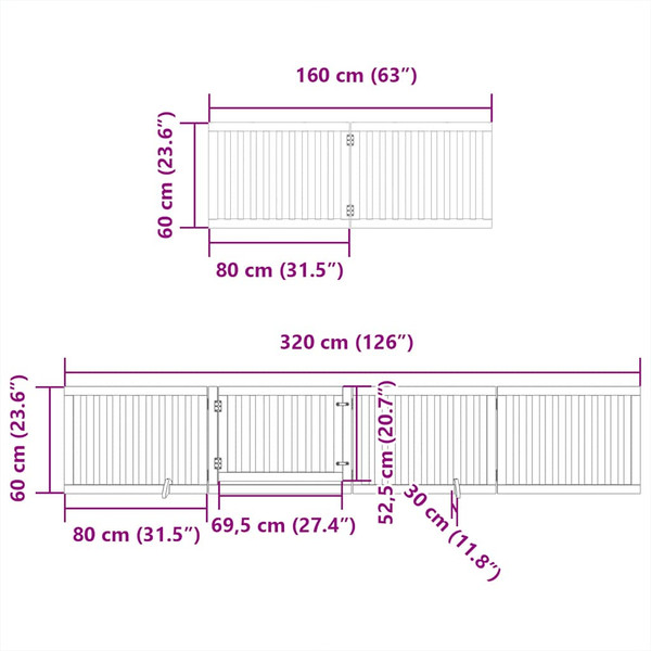 vidaXL Dog Gate with Door Foldable 8 Panels Black 640 cm Poplar Wood
