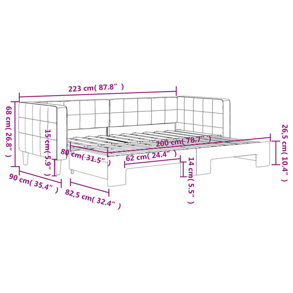 vidaXL Denná posteľ s rozkladacou posteľou tmavozelená 80x200 cm zamat