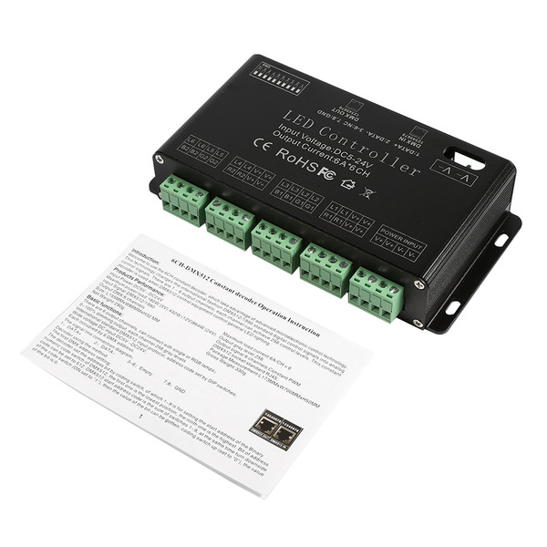 Portable DC5V-24V 6 Channel RGB LED Controller DMX Decoder Driver Strip Module Black Color