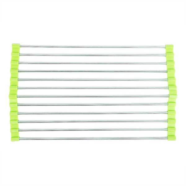 Stainless Steel Vegetable Fruits Sink Draining Rack Dish Holder for Kitchen(Green 15 Tubes S)