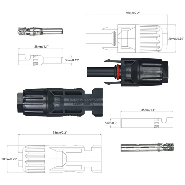 20 Pairs Male/Female Solar Panel Cable Connectors with Spanner Assembly Tool for PV System