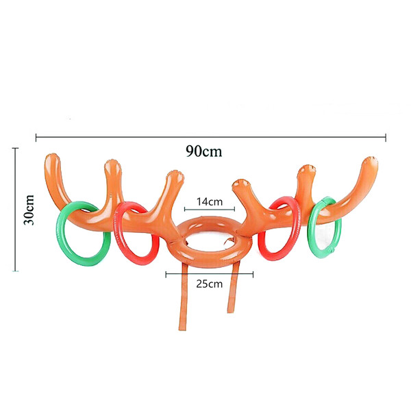 Inflatable Reindeer Antler Ring Toss Game Interactive Christmas Party Games for Adults Kids Reindeer Ring Toss Hat with 4 Rings(Rings Random Color Delivery)
