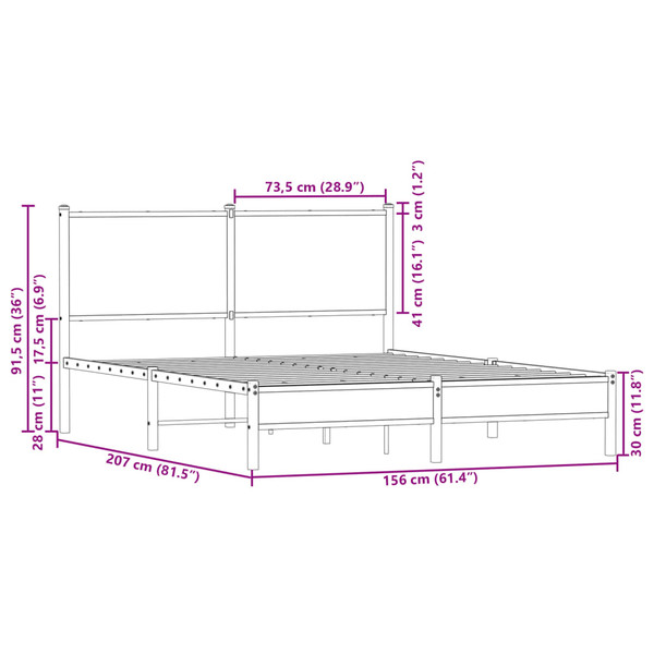 vidaXL Metal Bed Frame without Mattress Smoked Oak 150x200 cm King Size
