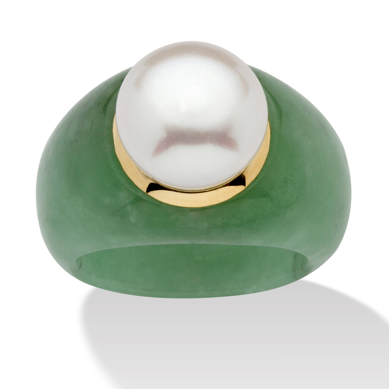9-10mm Genuine White Cultured Pearl Natural Green Jade Round