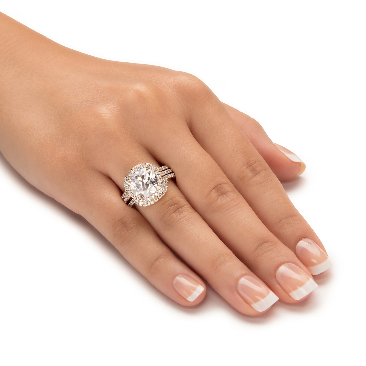 CushionCut Cubic Zirconia 3Piece Double Halo Bridal Set 4.27 TCW in