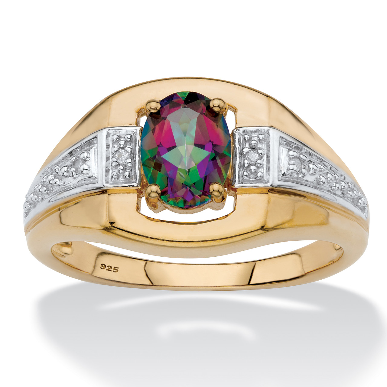 Men's OvalCut Genuine Mystic Fire Topaz Ring in 18k Goldplated