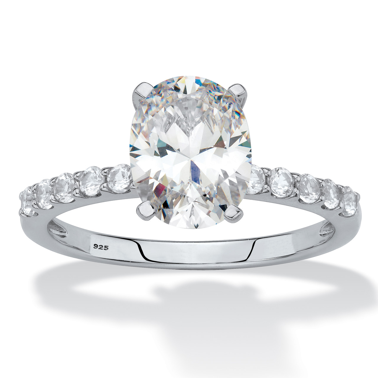 Oval-Cut Created White Sapphire Engagement Ring TCW in Platinum-plated  Sterling Silver