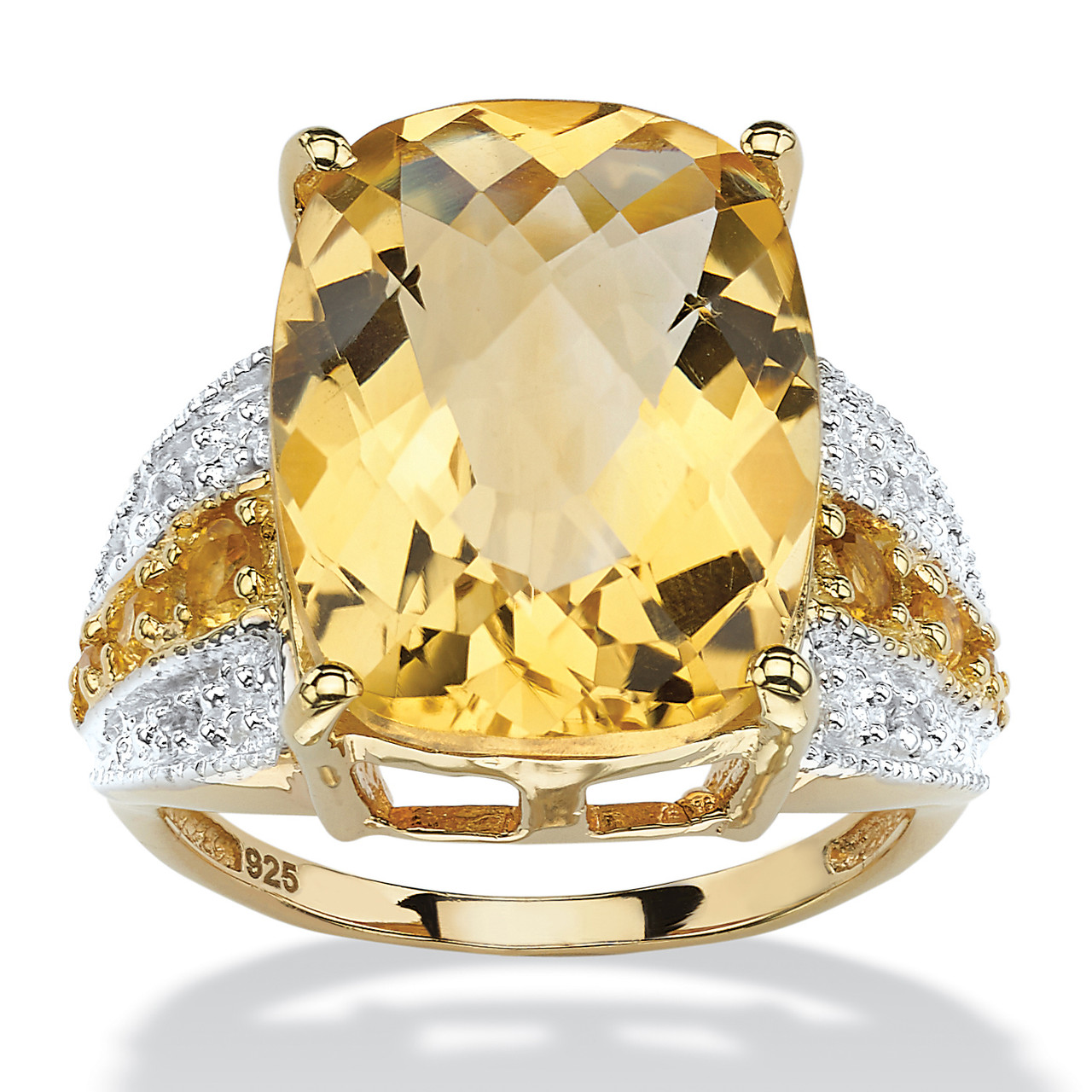 1.48 Ct. Citrine White Topaz Ring 14K Yellow Gold Jewelry