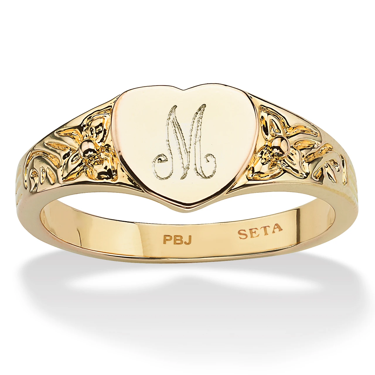 Initial Heart Rings Personalized Heart-Shaped Initial Ring Yellow Gold-Plated - PalmBeach ...