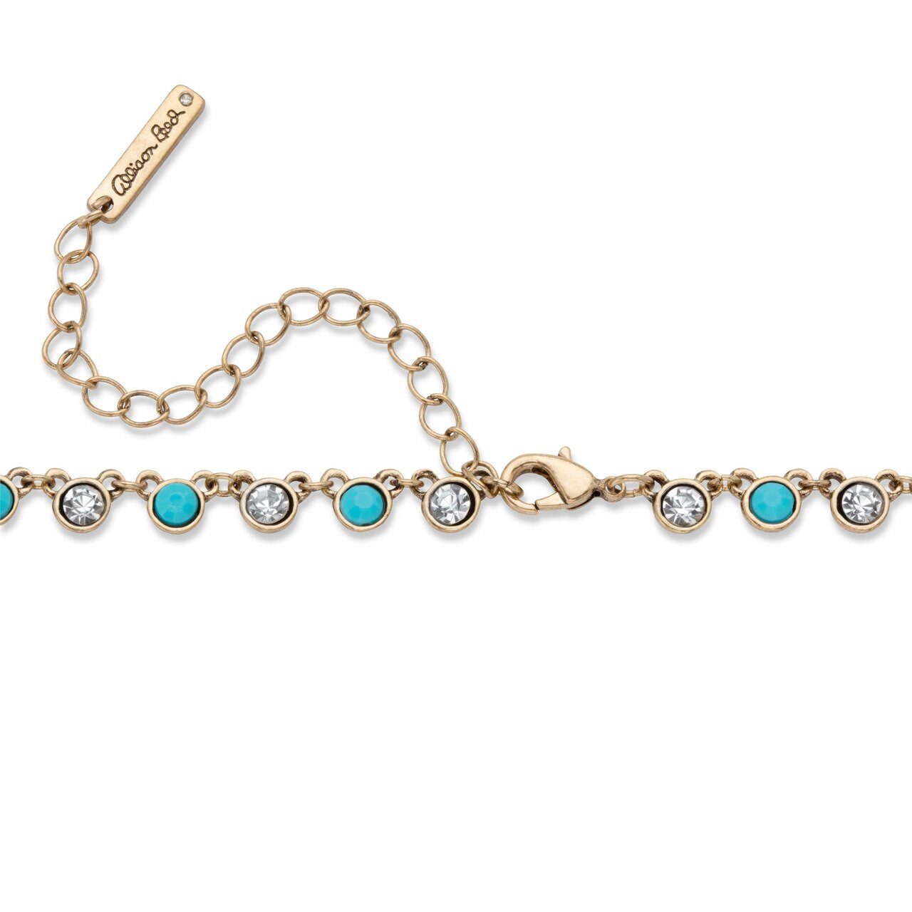 Round Bezel-Set Crystal and Simulated Turquoise Necklace in