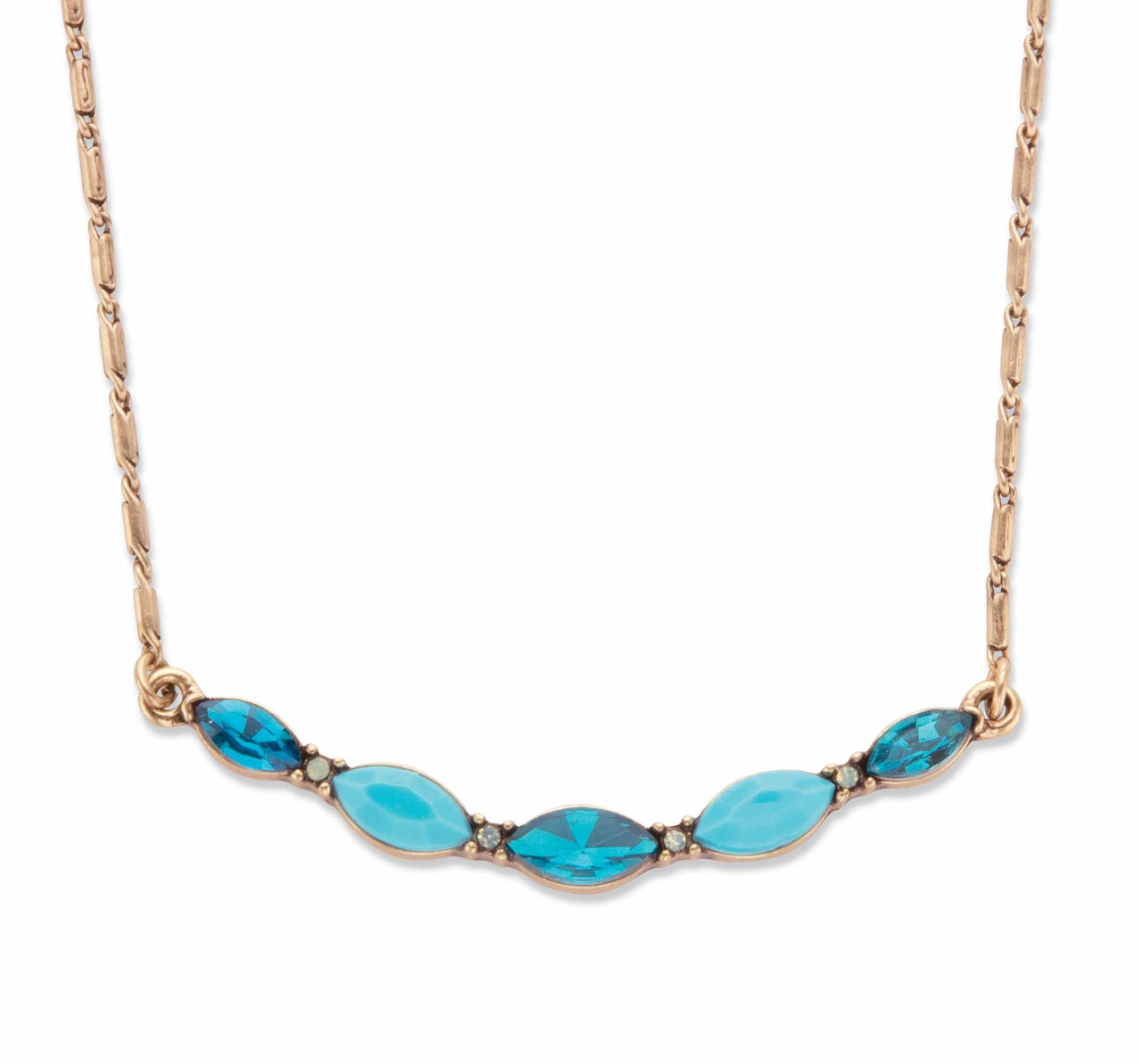 Marquise-Cut Blue Crystal and Simulated Turquoise Bar-Link