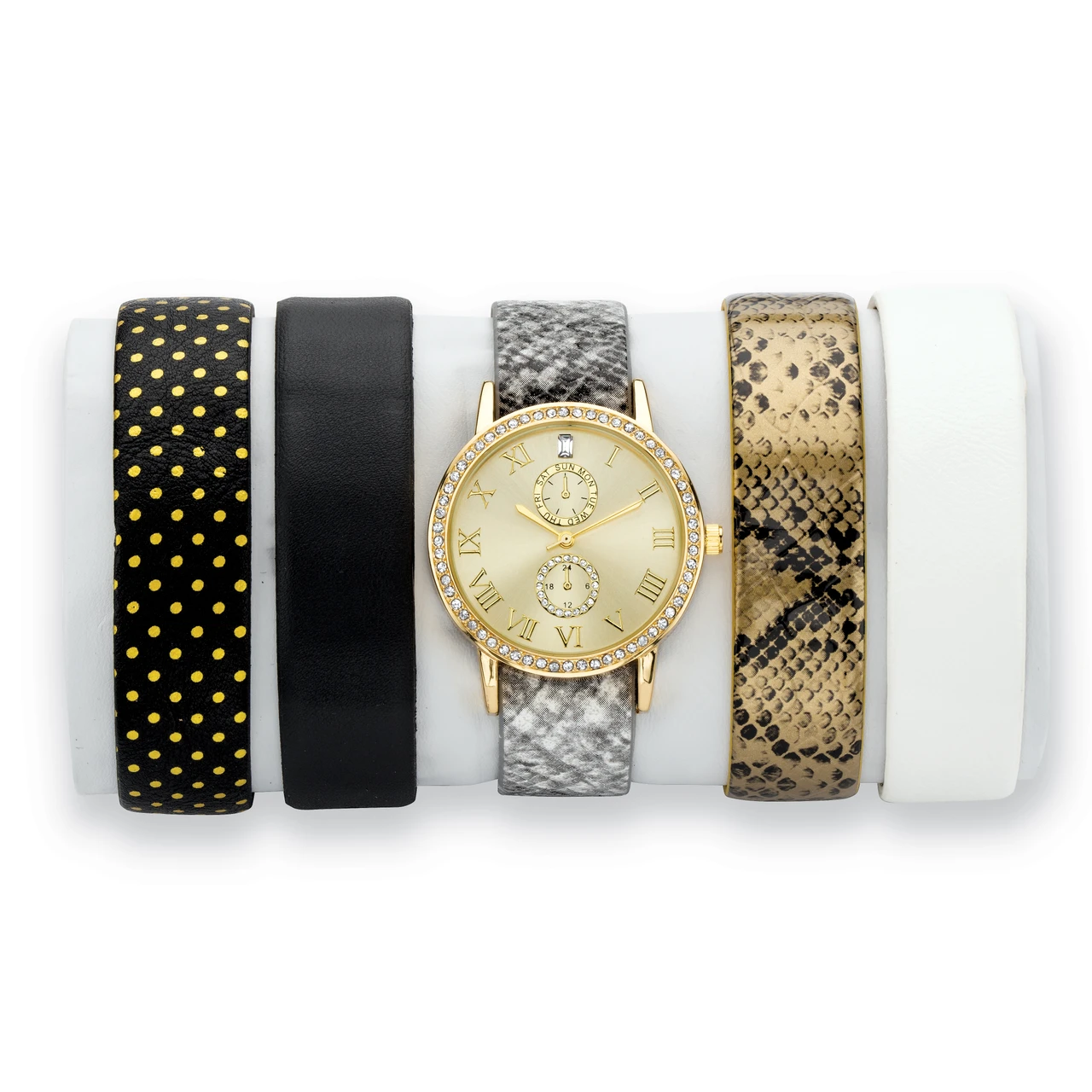 Gold-Tone Watch with 6 Interchangeable Straps Quartz Movement Large Diamond Bezel Watch for Men Yellow Gold Plated 2.5c  main image 3