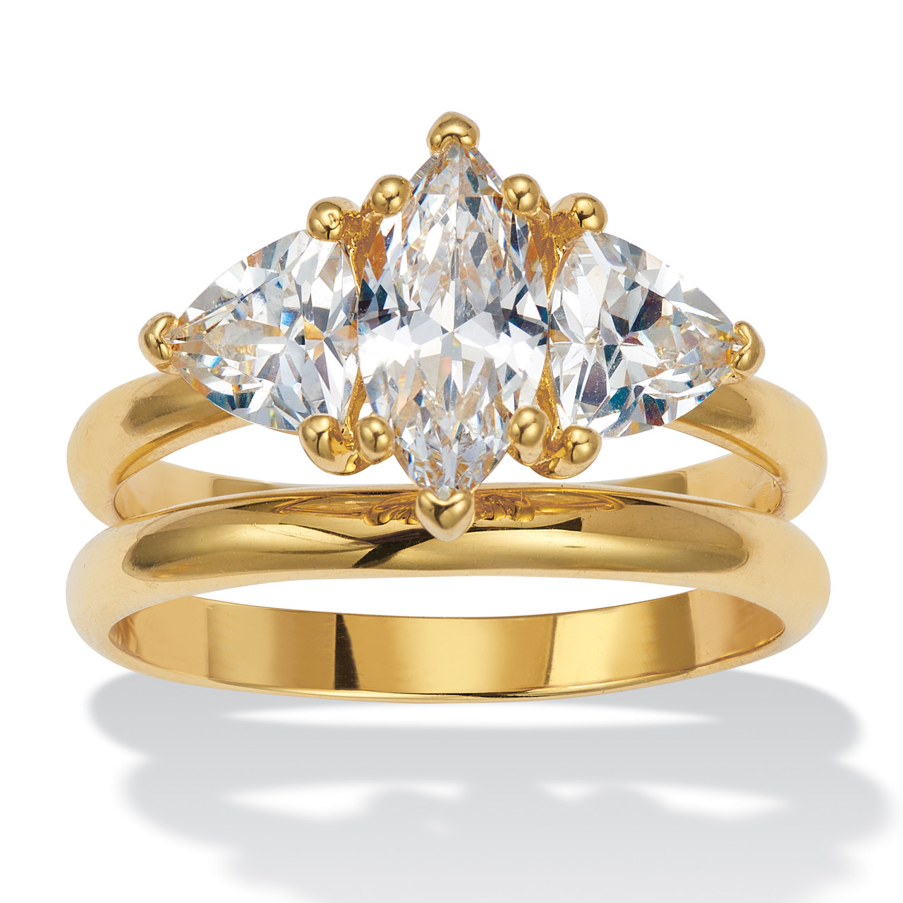2 TCW Marquise Cubic Zirconia 14k Yellow Gold-Plated Bridal Ring Set ...