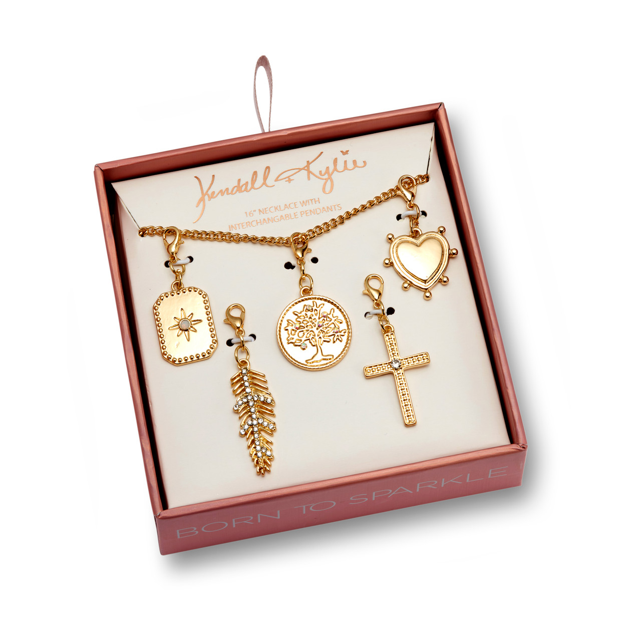 14k Yellow GoldPlated Multi Charm Pendant Set with 16 Inch Chain