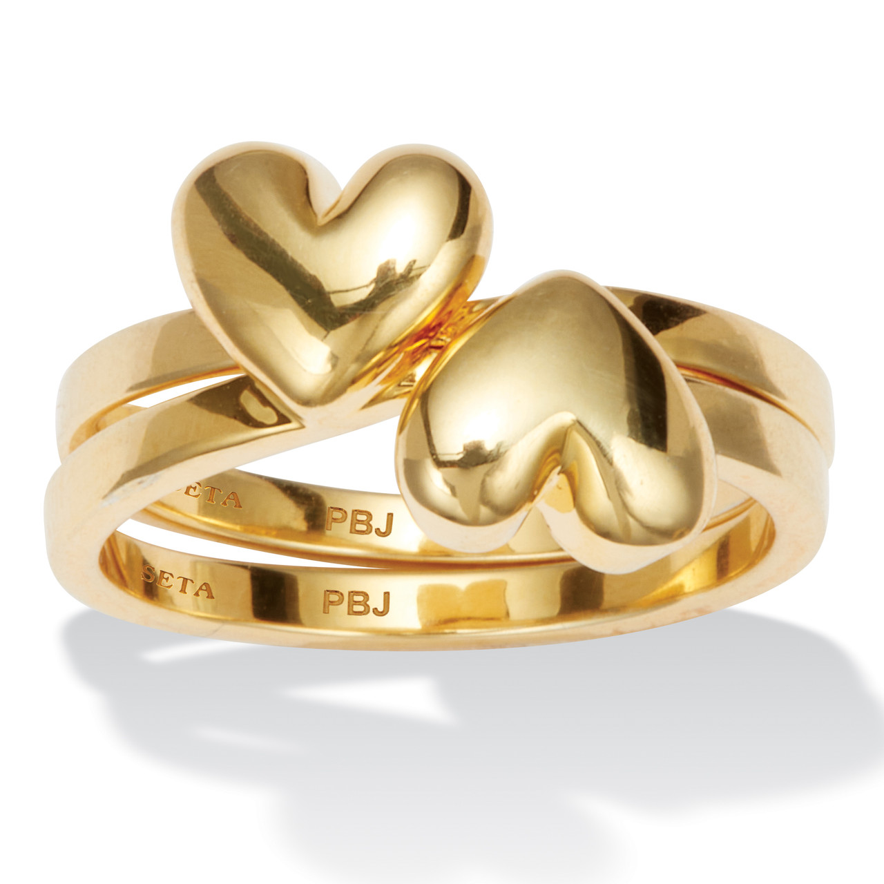 14k Yellow Gold-plated Double Heart Ring - PalmBeach Jewelry